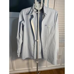 Polo Ralph Lauren "Sayer" Mens Large Striped Blue Button Down -Flaw